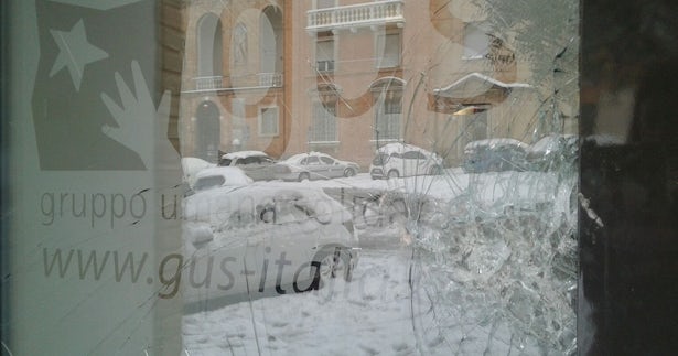 The front window of GUS's office following the attack. (Image: GUS)